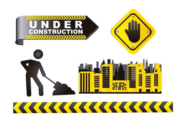 en construcción signo aislado sobre vector de fondo blanco