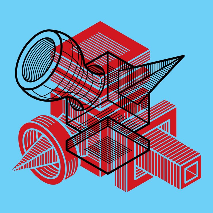 Vector construcción trigonométrica abstracta, plantilla de diseño dimensional vectorial.