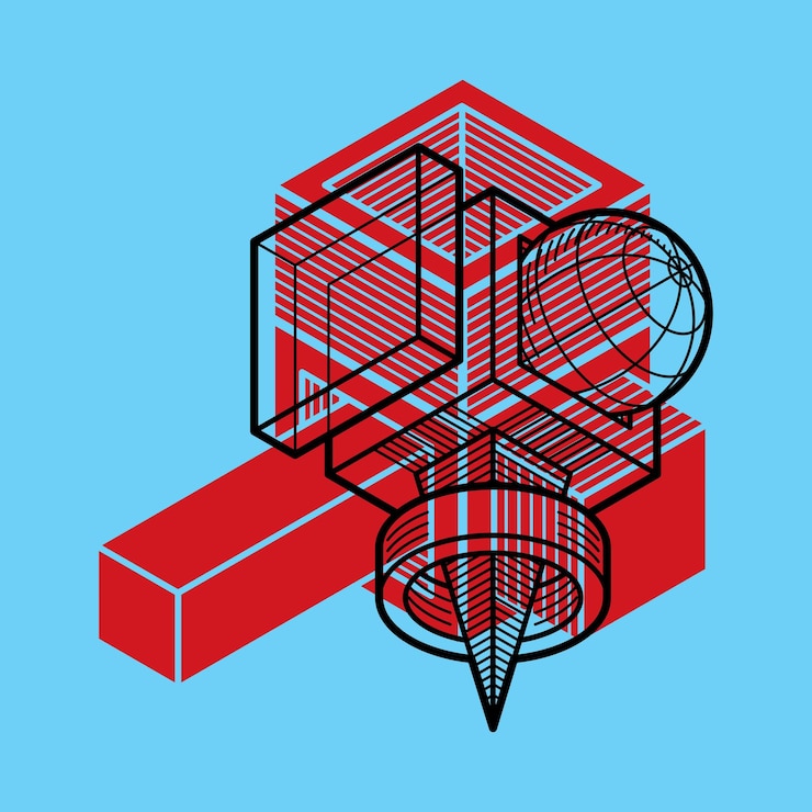 Vector construcción trigonométrica abstracta, plantilla de diseño dimensional vectorial.