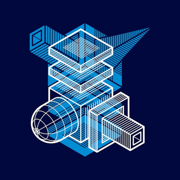 Construcción trigonométrica abstracta, plantilla de diseño dimensional vectorial.