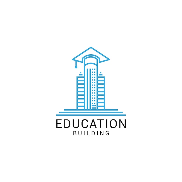 Construcción de un vector plano de plantilla de diseño de icono de logotipo de ciudad de educación Vector Premium