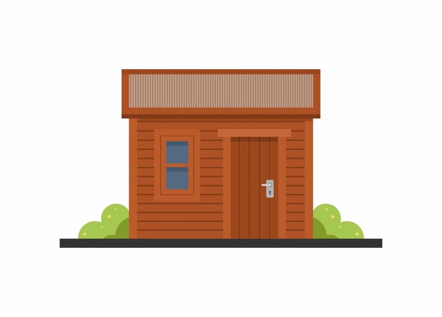 Construción de una pequeña cabaña de madera Ilustración plana simple