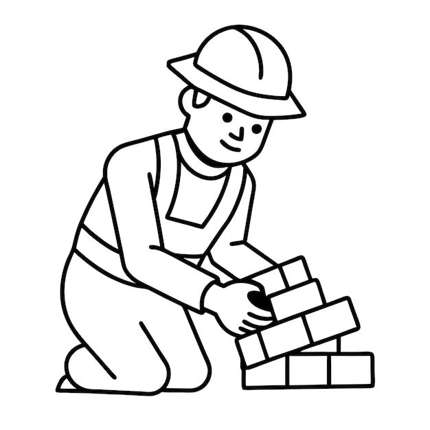 Un constructor colocando ladrillos Arte de línea