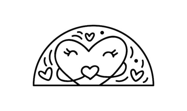 Constructor de corazón de vector de San Valentín dibujado a mano en medio marco redondo Logotipo de ilustración de composición de amor romántico para tarjeta de felicitación diseño web vacaciones aisladas