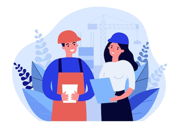 Constructor e ingeniero discutiendo el plan de construcción
