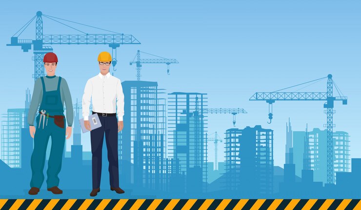 Vector constructor y gerente en el fondo de la construcción