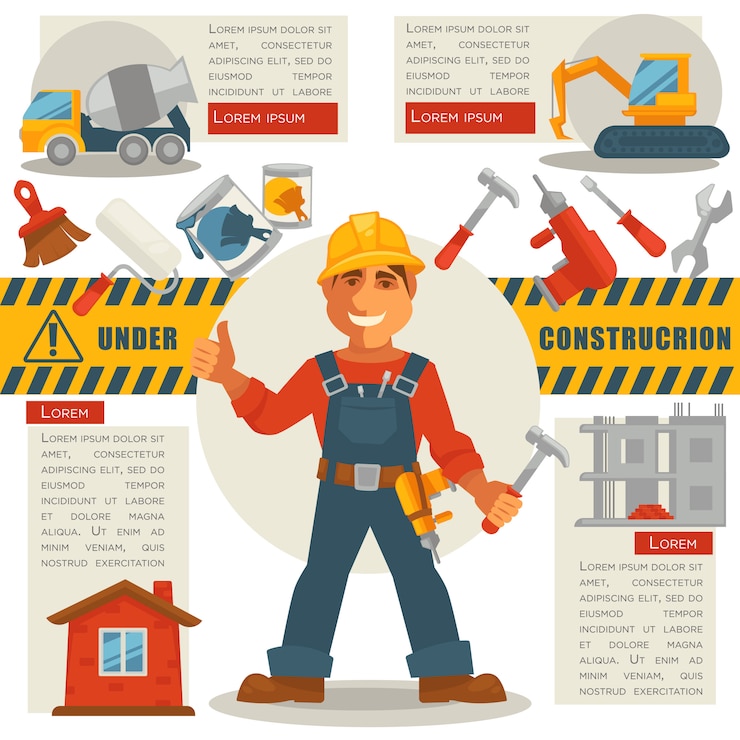 Vector constructor con martillo y bajo signo de construcción