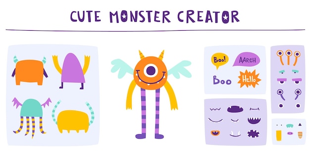 Constructor de monstruos divertidos para niños Creador de monstruo de dibujos animados personalizado a partir de piezas