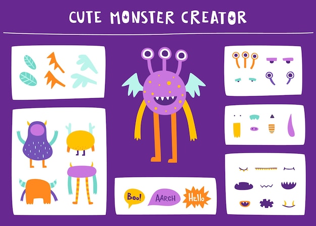 Constructor de monstruos divertidos para niños Creador de monstruo de dibujos animados personalizado a partir de piezas