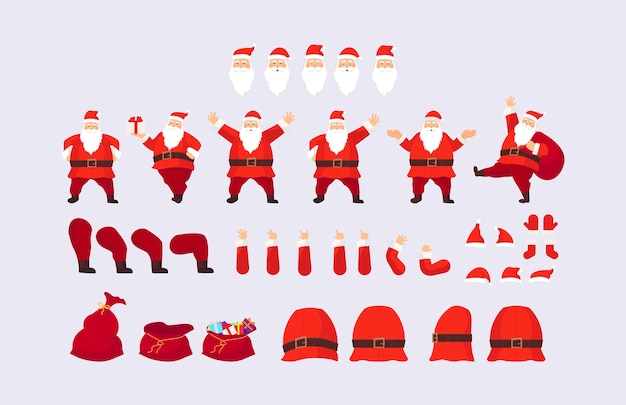 Constructor o Santa Claus. Caras, parte del cuerpo. Sombreros, bigote, barba, gafas para crear diferentes Papá Noel. Fácil de hacer tu Santa.