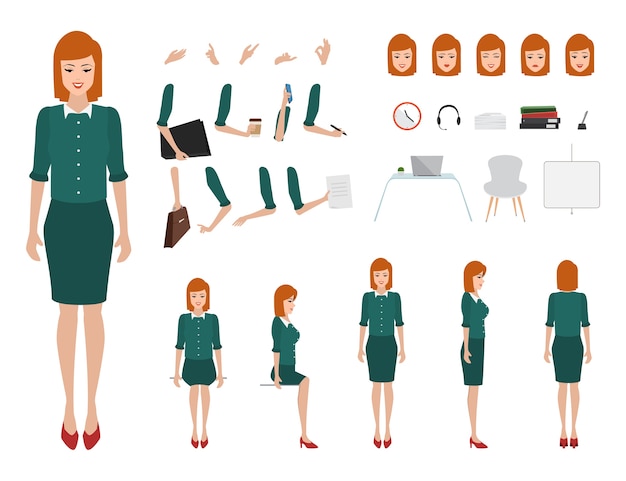 Constructor de personaje de mujer de negocios para diferentes poses.