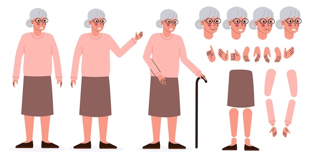Constructor de personajes de mujeres mayores casuales para animación Ilustración vectorial de estilo plano