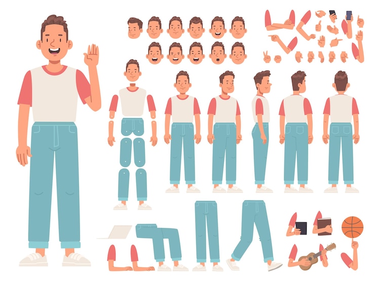 Vector constructor de personajes de niño adolescente para animación una amplia variedad de posiciones corporales _ai_generated