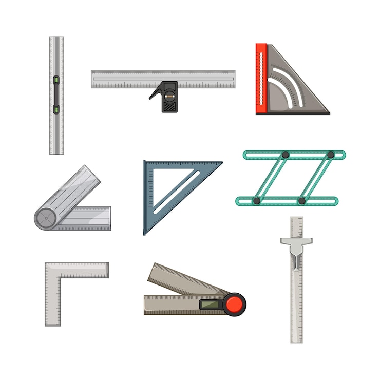 Vector constructor de regla establece ilustración vectorial de dibujos animados