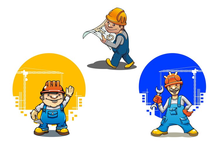 Vector constructores de dibujos animados e ingeniero con herramientas