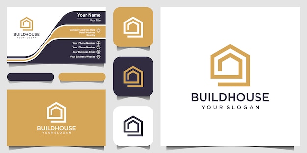 Construir el logotipo de la casa con estilo de arte lineal. Resumen de construcción casera para diseño de logotipo y tarjeta de visita