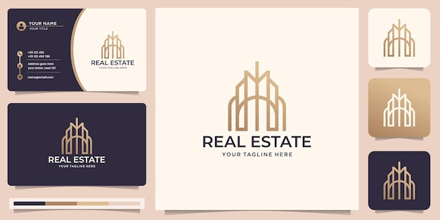 Construya el logotipo de la casa con estilo de arte lineal. Resumen de construcción de viviendas para diseño de logotipo y tarjeta de visita.