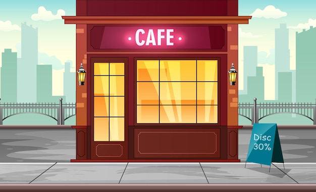 Construyendo un café en el fondo de una gran ciudad