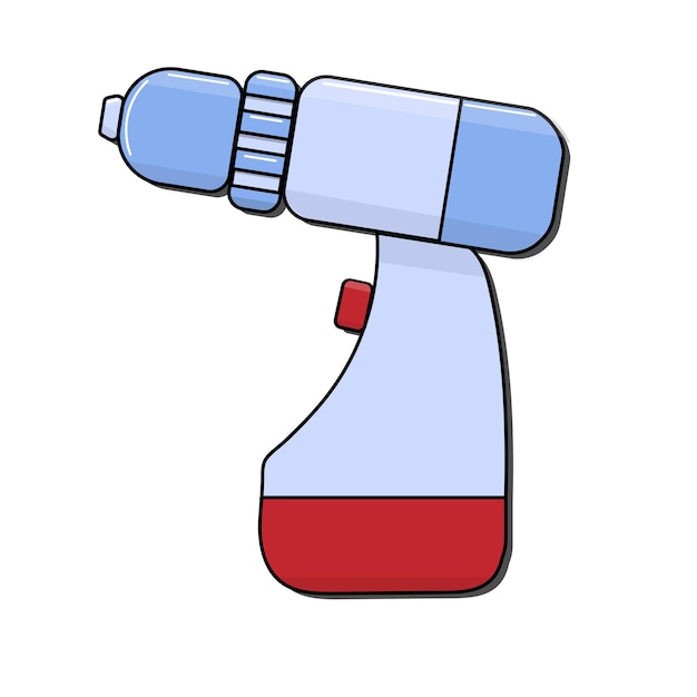 Construyendo un destornillador inalámbrico eléctrico azul y rojo con una sombra diseñada para apretar los tornillos