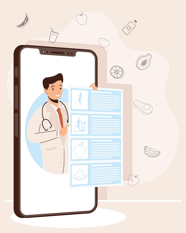Vector consulta de dietista en smartphone
