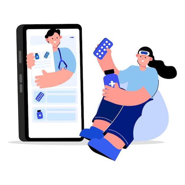 Consulta en línea con la ilustración del médico.