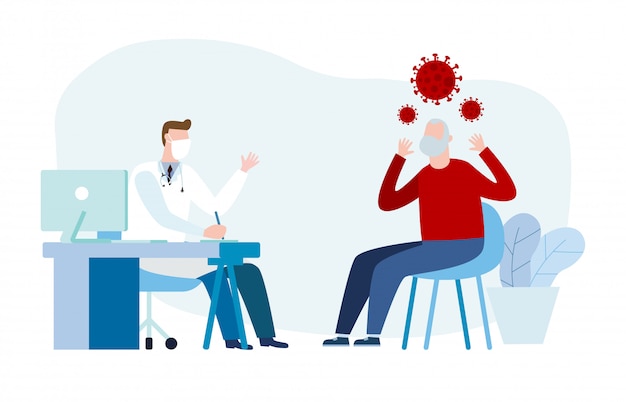Consulta médica y diagnóstico del virus de la epidemia wuhan coronavirus pandemia médica conceptos de riesgo de salud médica ilustración plana.