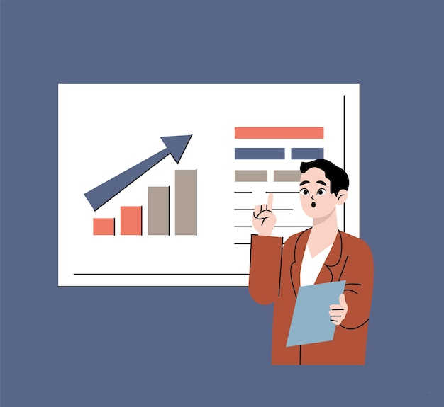 Consultor que analiza datos. Ilustraciones de diseño vectorial de estilo dibujado plano.