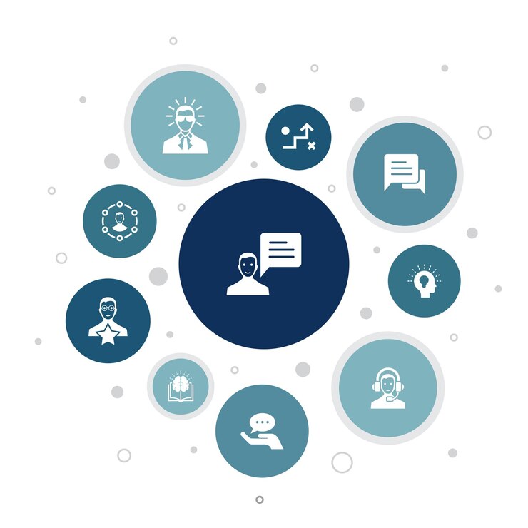 Consultoría Infografía Diseño de burbujas de 10 pasos Experto, conocimiento, experiencia, consultores, iconos simples