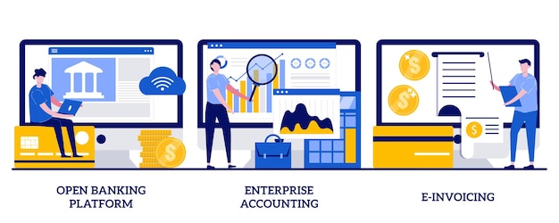 Contabilidad empresarial, concepto de facturación electrónica con ilustración de personas pequeñas