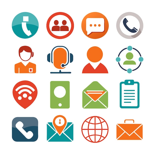 Contacte con nosotros conjunto de iconos Colección de icono de sitio web y aplicación móvil Ilustración vectorial