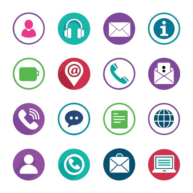 Contacte con nosotros conjunto de iconos Colección de icono de sitio web y aplicación móvil Ilustración vectorial