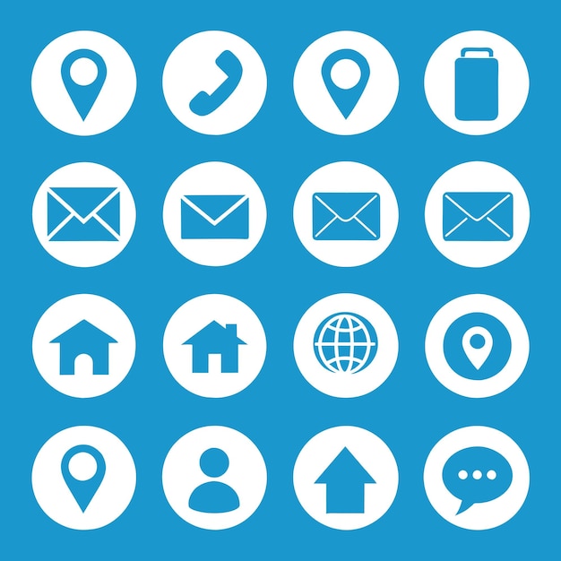Contacte con nosotros conjunto de iconos Colección de icono de sitio web y aplicación móvil Ilustración vectorial