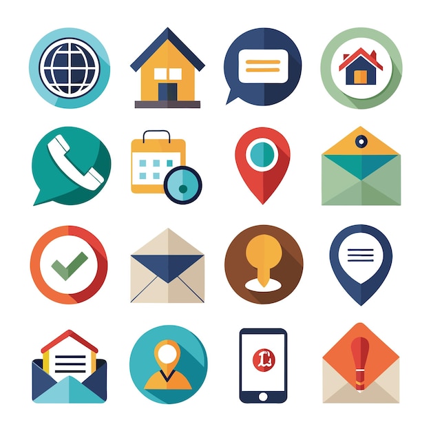 Contacte con nosotros conjunto de iconos Colección de icono de sitio web y aplicación móvil Ilustración vectorial