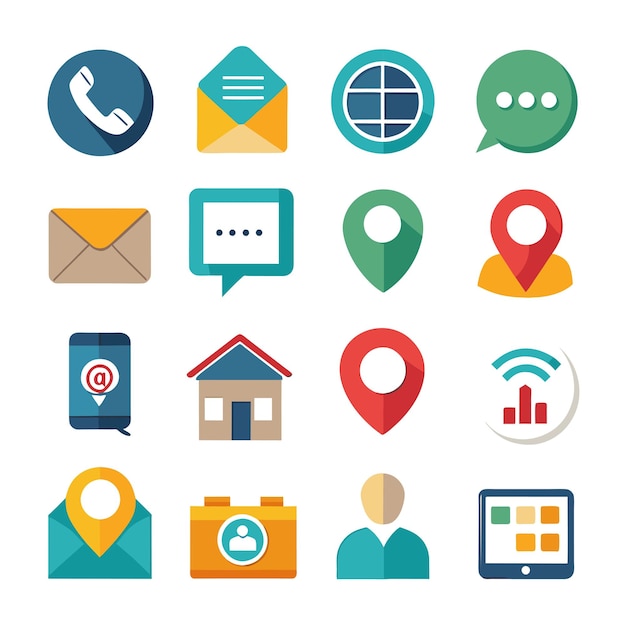 Contacte con nosotros conjunto de iconos Colección de icono de sitio web y aplicación móvil Ilustración vectorial