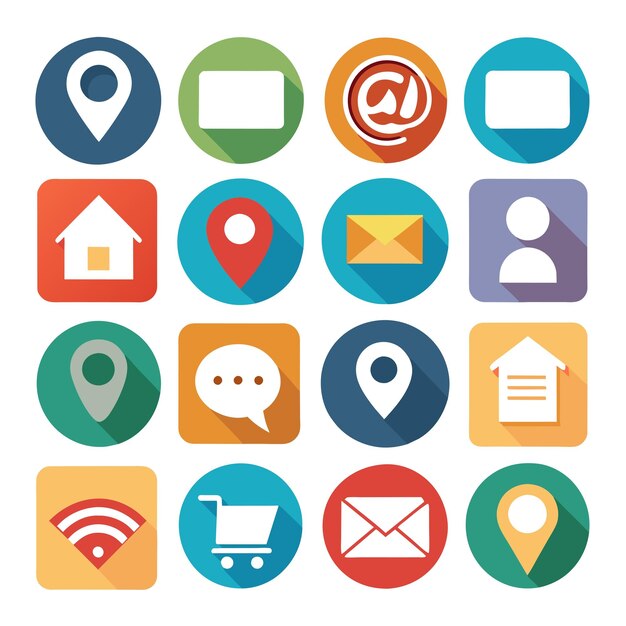 Contacte con nosotros conjunto de iconos Colección de icono de sitio web y aplicación móvil Ilustración vectorial