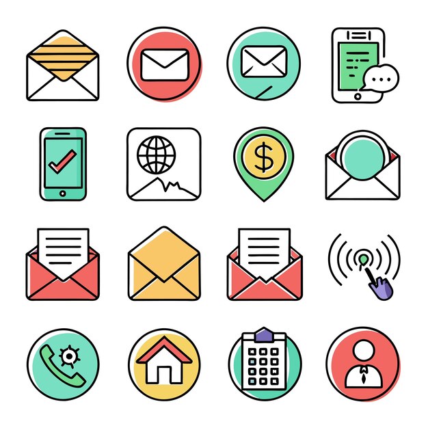 Contacte con nosotros conjunto de iconos Colección de icono de sitio web y aplicación móvil Ilustración vectorial