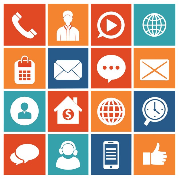 Contacte con nosotros conjunto de iconos Colección de icono de sitio web y aplicación móvil Ilustración vectorial