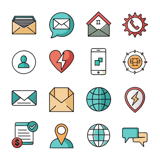 Contacte con nosotros conjunto de iconos Colección de icono de sitio web y aplicación móvil Ilustración vectorial