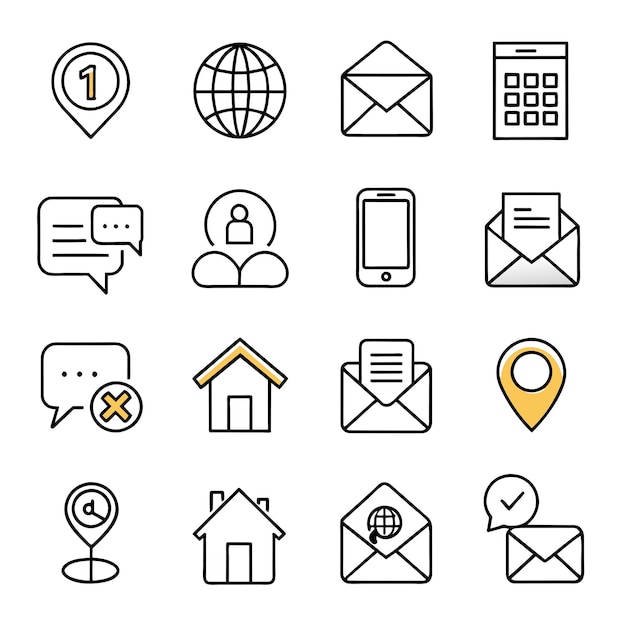 Contacte con nosotros conjunto de iconos Colección de icono de sitio web y aplicación móvil Ilustración vectorial