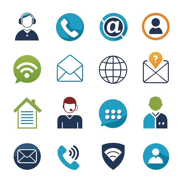 Contacte con nosotros conjunto de iconos Colección de icono de sitio web y aplicación móvil Ilustración vectorial