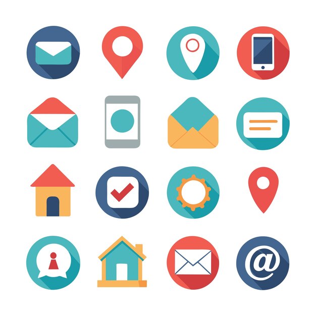 Contacte con nosotros conjunto de iconos Colección de icono de sitio web y aplicación móvil Ilustración vectorial