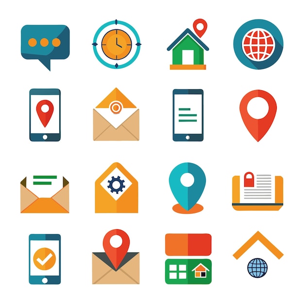 Contacte con nosotros conjunto de iconos Colección de icono de sitio web y aplicación móvil Ilustración vectorial
