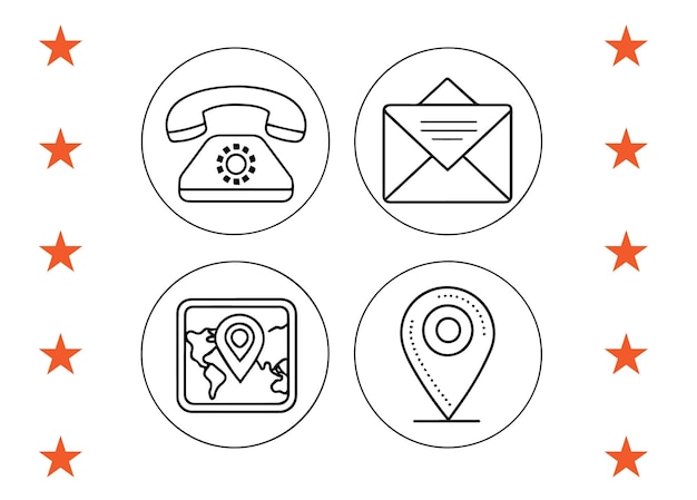 Contacte con nosotros conjunto de iconos de contorno de trazo editable