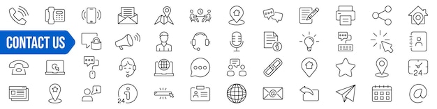 Contacte con nosotros conjunto de iconos estilo lineal ilustración vectorial
