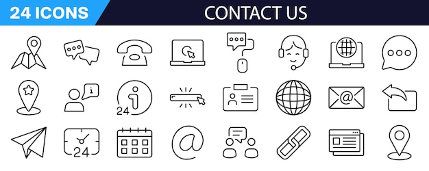 Contacte con nosotros conjunto de iconos estilo lineal