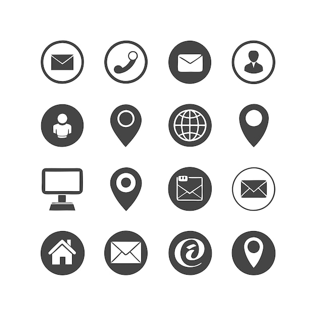 Contacte con nosotros Icon Set Collection Vector para documentos de interfaz de usuario, sitios web y aplicaciones móviles