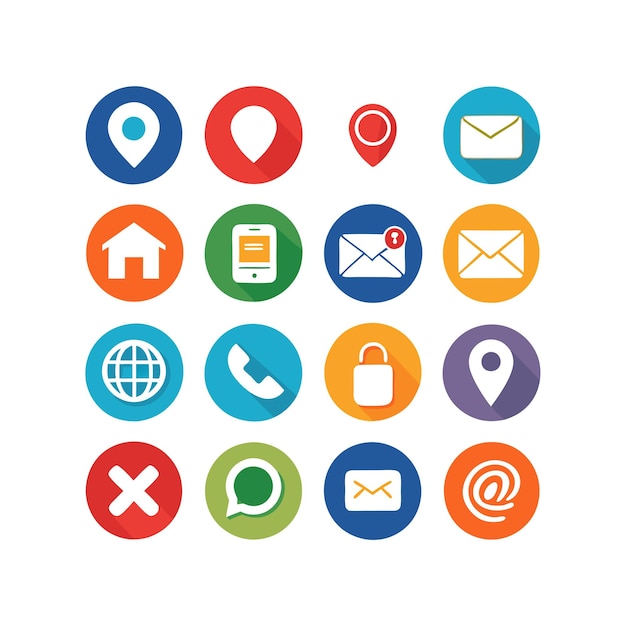 Contacte con nosotros Icon Set Collection Vector para documentos de interfaz de usuario, sitios web y aplicaciones móviles