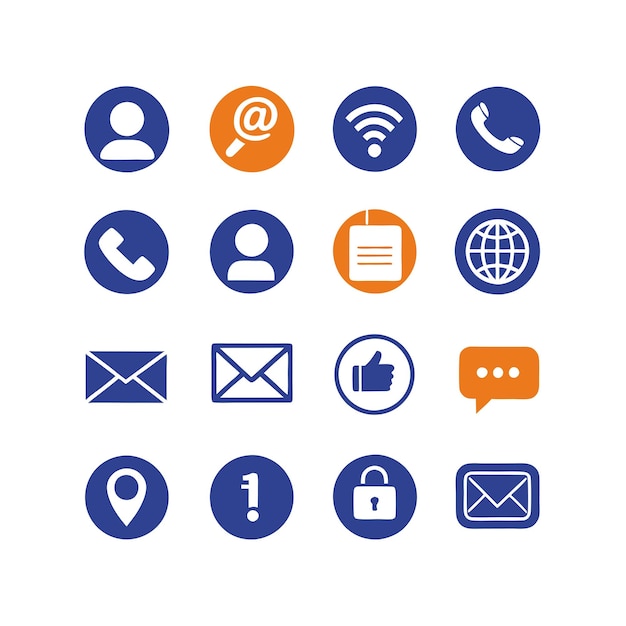 Contacte con nosotros Icon Set Collection Vector para documentos de interfaz de usuario, sitios web y aplicaciones móviles