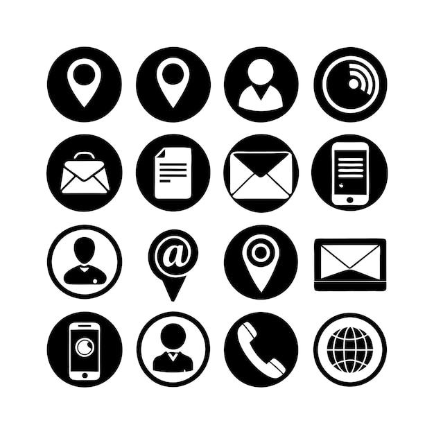 Contacte con nosotros Icon Set Collection Vector para documentos de interfaz de usuario, sitios web y aplicaciones móviles
