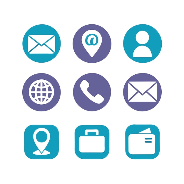 Contacte con nosotros Icon Set Collection Vector para documentos de interfaz de usuario, sitios web y aplicaciones móviles